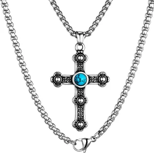 HAWSON Vintage Religious Cross Pendant for Men & Women Stainless Steel Cross Necklace with Latin, Byzantine & Orthodox Pendants, 24 Inch / 28 Inch Box Chain, Christian Gifts