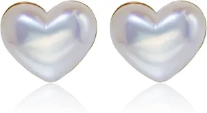 Heart Pearl Earrings Simulated Mabe Pearl Earrings for Women 18K Gold Plated Sterling Silver Post High Luster Heart Pearl, white, LA-EA24-HT