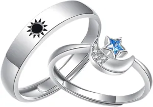 Hemoton 1Pair Couple Open Rings Sun and Moon Decorative Matching Rings for Lovers Stylish Zircon Star Design Fashion Jewelry for Him and Her