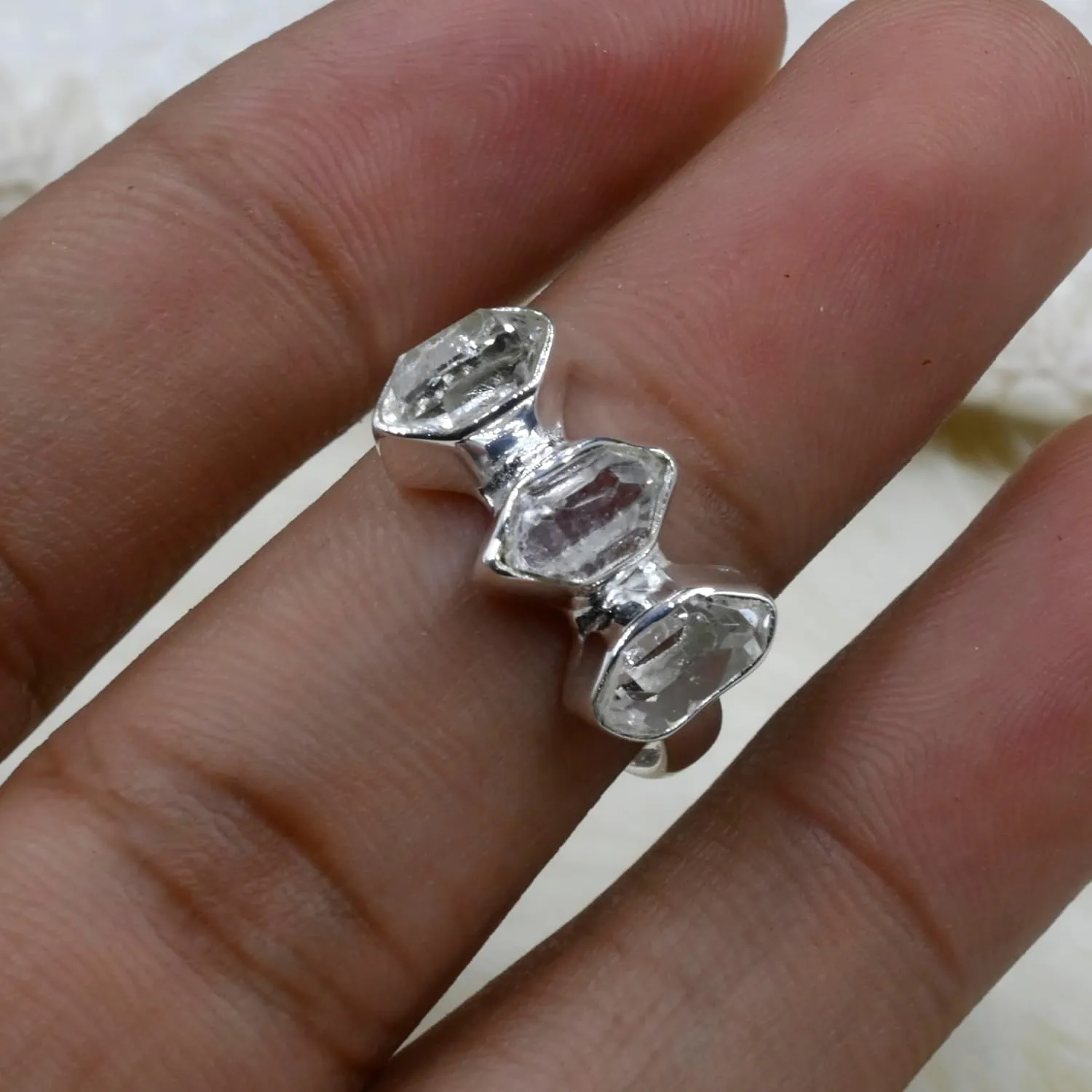 Herkimer Diamond Rough Gemstone Ring, Solid 925 Ring, Raw Herkimer Diamond Stone Ring, Everyday Wear Diamond Ring, Anniversary Ring Gift