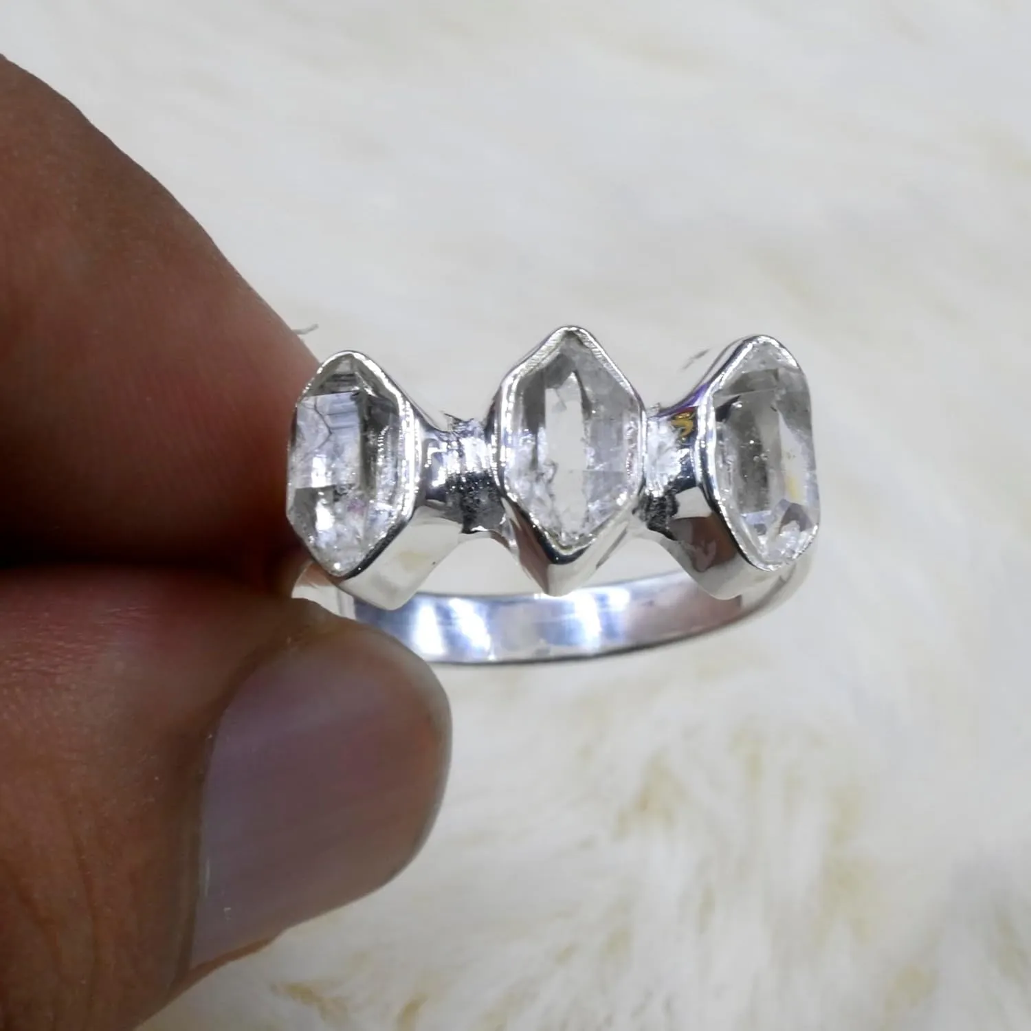 Herkimer Diamond Rough Gemstone Ring, Solid 925 Ring, Raw Herkimer Diamond Stone Ring, Everyday Wear Diamond Ring, Anniversary Ring Gift