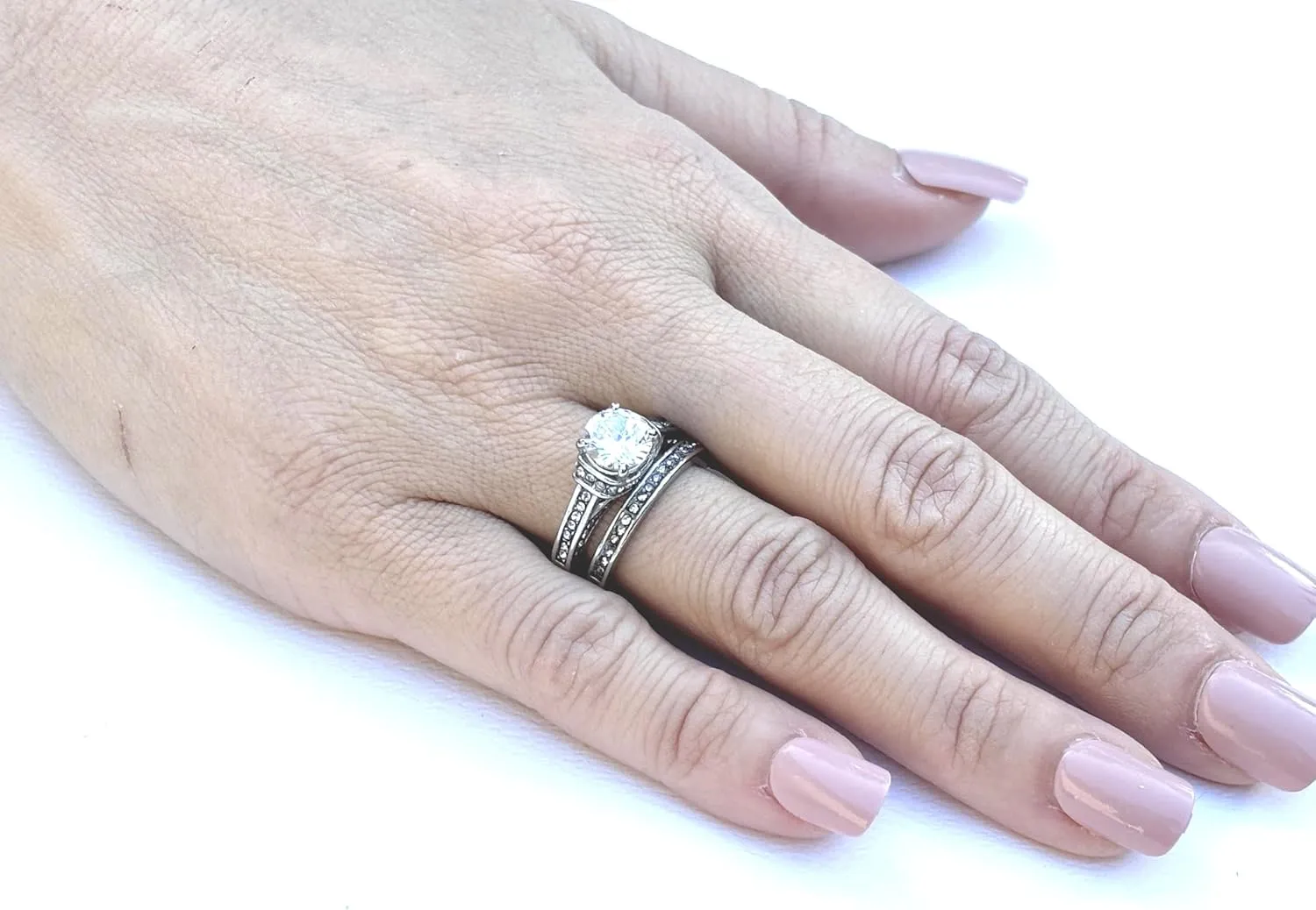 His Hers Couples Ring Set Womens Round CZ Stainless Steel Wedding Ring Set Mens Matching Band