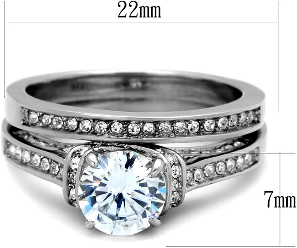 His Hers Couples Ring Set Womens Round CZ Stainless Steel Wedding Ring Set Mens Matching Band