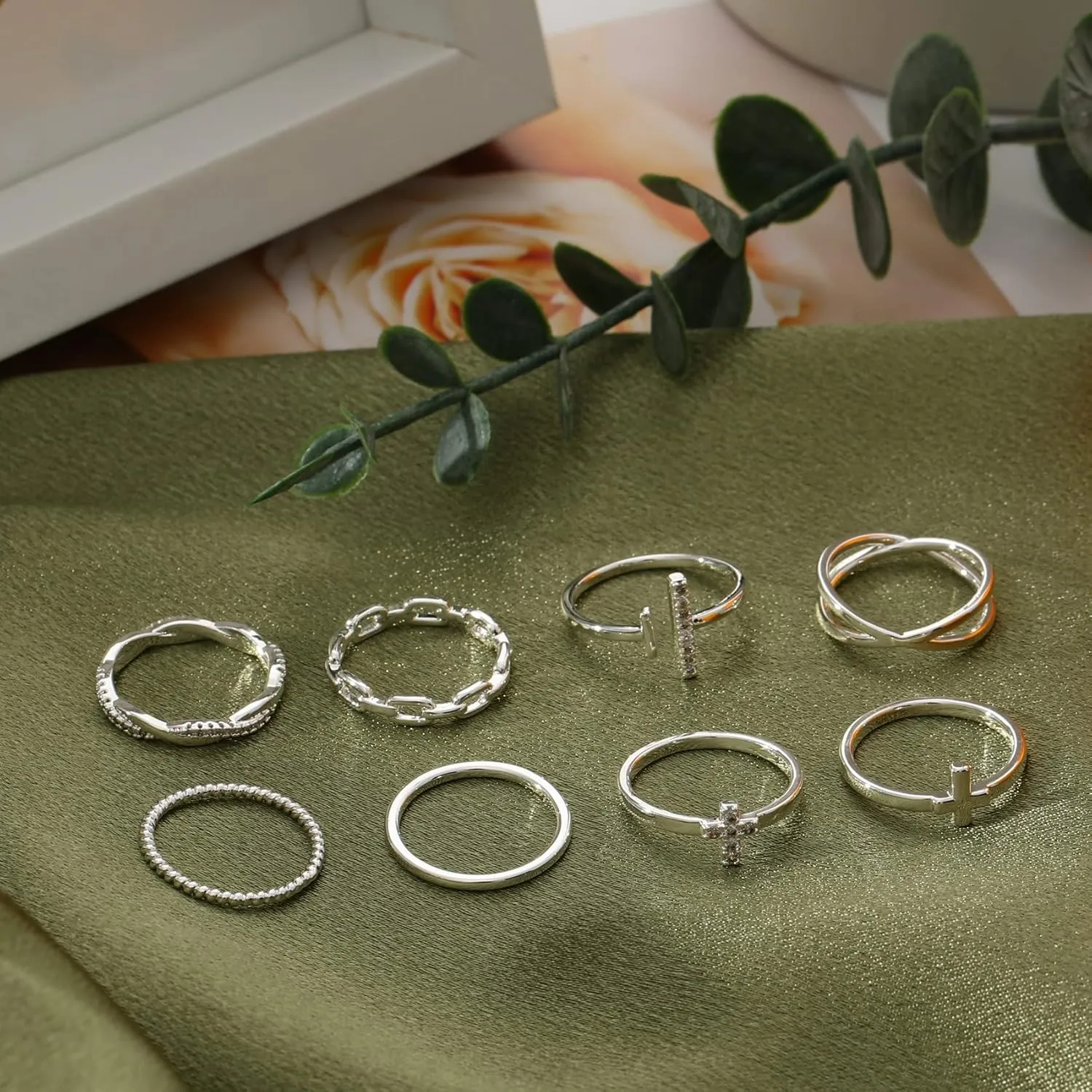 Honsny 14K Gold Plated Stacking Rings Set for Women, Stackable Thumb Rings Thin Dainty Silver Rings for Women Wedding Eternity Band Simple Rose Gold Ring Size 4-11