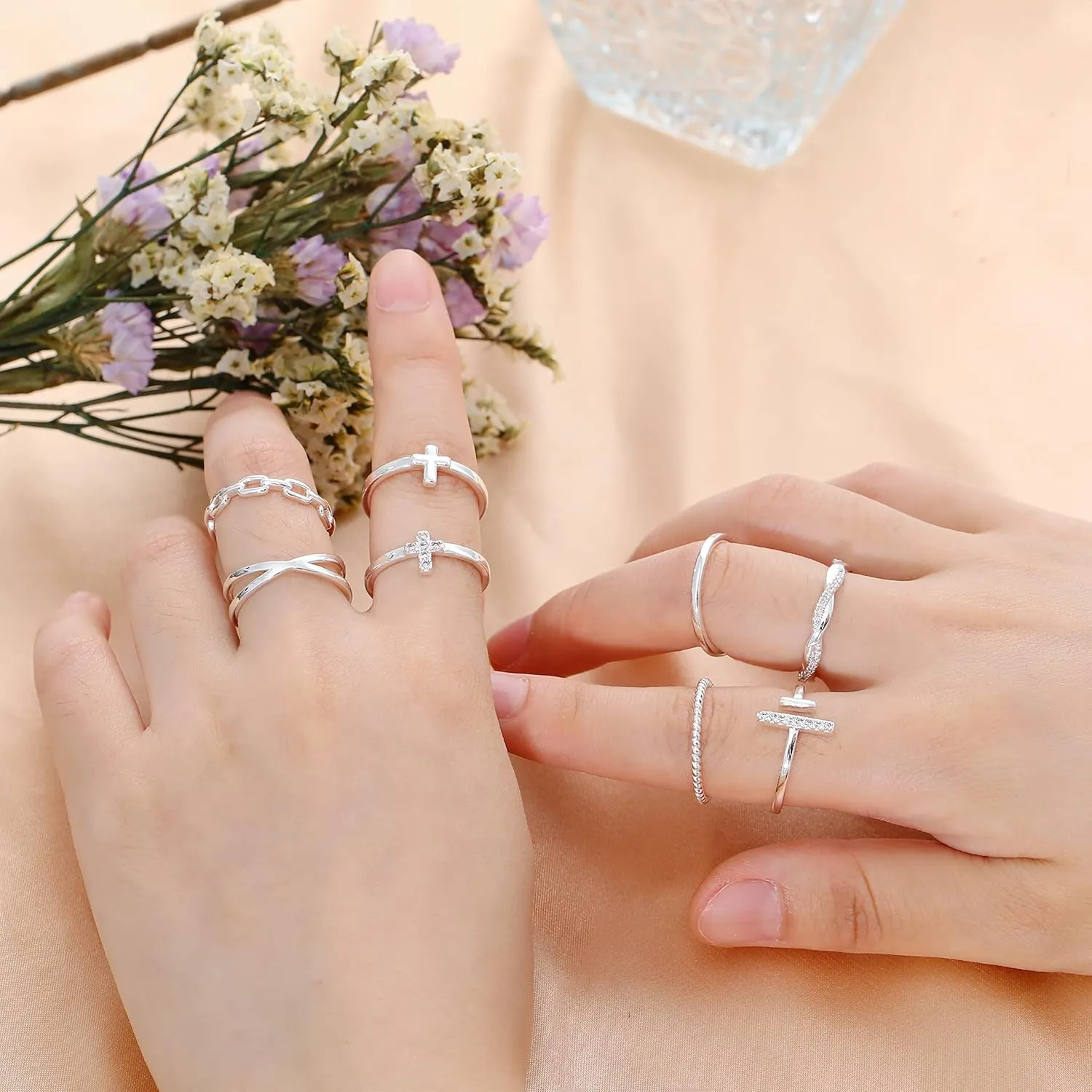 Honsny 14K Gold Plated Stacking Rings Set for Women, Stackable Thumb Rings Thin Dainty Silver Rings for Women Wedding Eternity Band Simple Rose Gold Ring Size 4-11