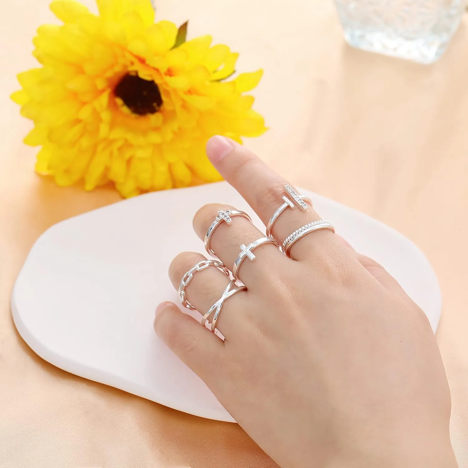 Honsny 14K Gold Plated Stacking Rings Set for Women, Stackable Thumb Rings Thin Dainty Silver Rings for Women Wedding Eternity Band Simple Rose Gold Ring Size 4-11