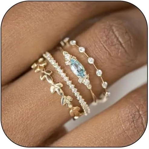 HUASAI Gold Rings for Women Non Tarnish 14K Gold Plated Stackable Rings for Women Dainty Gold Statement Rings Cubic Zirconia Rings Engagement Rings for Wedding Christmas Gifts