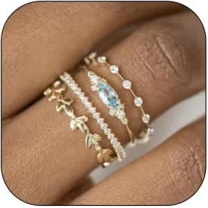 HUASAI Gold Rings for Women Non Tarnish 14K Gold Plated Stackable Rings for Women Dainty Gold Statement Rings Cubic Zirconia Rings Engagement Rings for Wedding Christmas Gifts