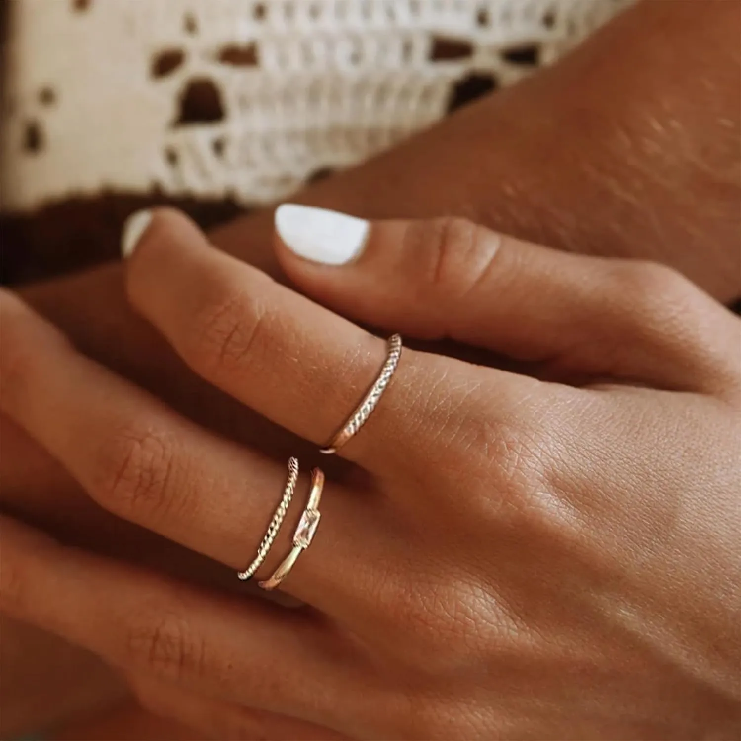 HUASAI Gold Rings That Don't Tarnish Gold Plated Stackable Rings Set for Women Cubic Zirconia Ring Gold Engagement Rings Non Tarnish Wedding Bands Jewelry Christmas Stocking Stuffers Gifts