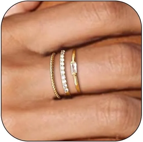 HUASAI Gold Rings That Don't Tarnish Gold Plated Stackable Rings Set for Women Cubic Zirconia Ring Gold Engagement Rings Non Tarnish Wedding Bands Jewelry Christmas Stocking Stuffers Gifts