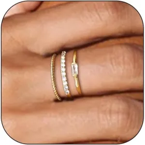 HUASAI Gold Rings That Don't Tarnish Gold Plated Stackable Rings Set for Women Cubic Zirconia Ring Gold Engagement Rings Non Tarnish Wedding Bands Jewelry Christmas Stocking Stuffers Gifts