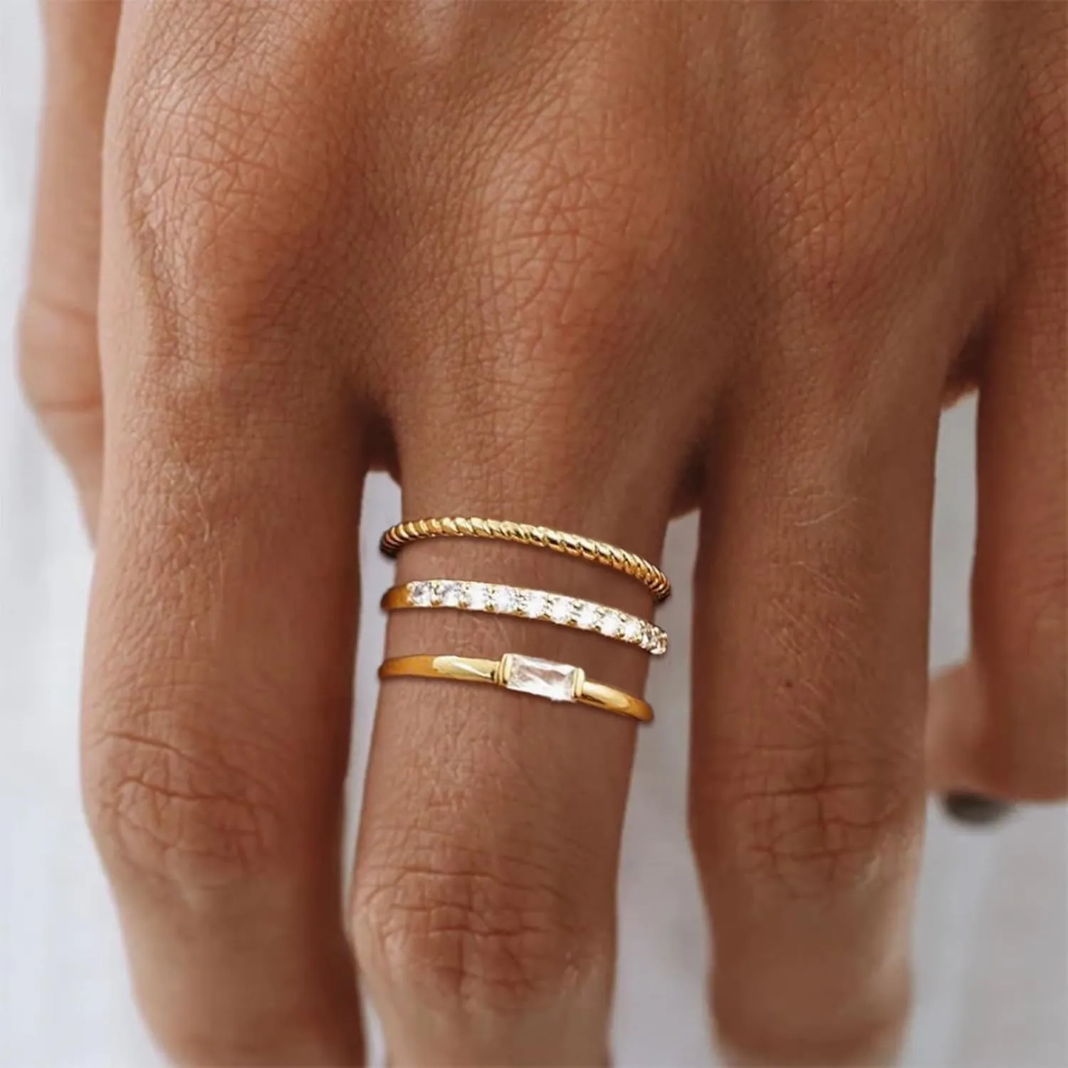 HUASAI Gold Rings That Don't Tarnish Gold Plated Stackable Rings Set for Women Cubic Zirconia Ring Gold Engagement Rings Non Tarnish Wedding Bands Jewelry Christmas Stocking Stuffers Gifts