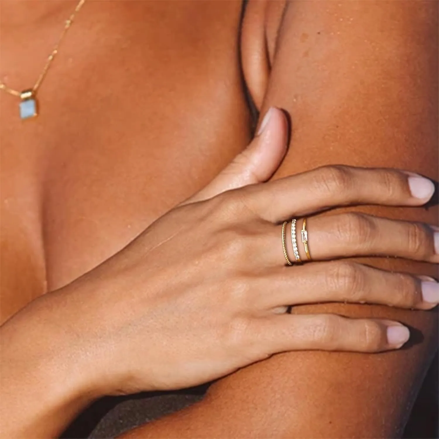 HUASAI Gold Rings That Don't Tarnish Gold Plated Stackable Rings Set for Women Cubic Zirconia Ring Gold Engagement Rings Non Tarnish Wedding Bands Jewelry Christmas Stocking Stuffers Gifts