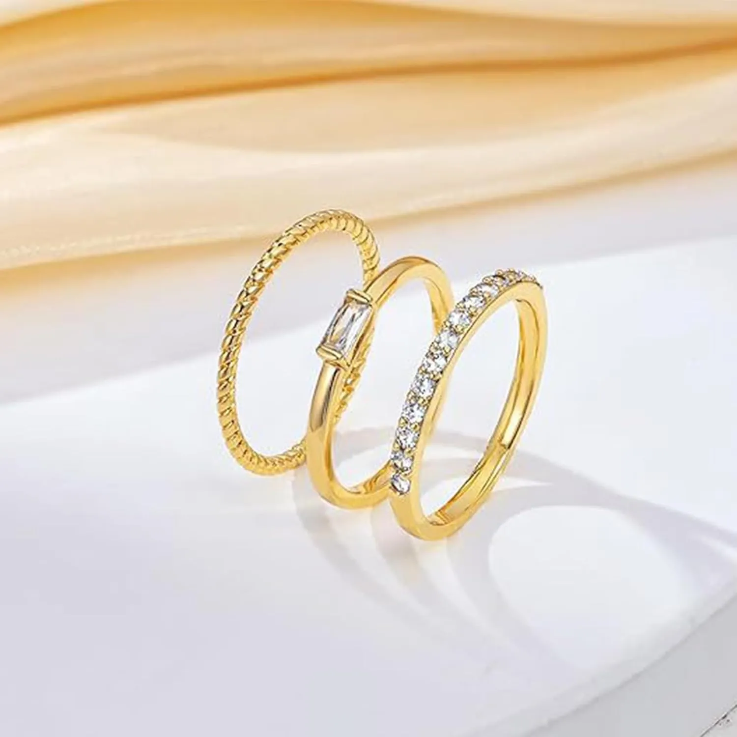HUASAI Gold Rings That Don't Tarnish Gold Plated Stackable Rings Set for Women Cubic Zirconia Ring Gold Engagement Rings Non Tarnish Wedding Bands Jewelry Christmas Stocking Stuffers Gifts