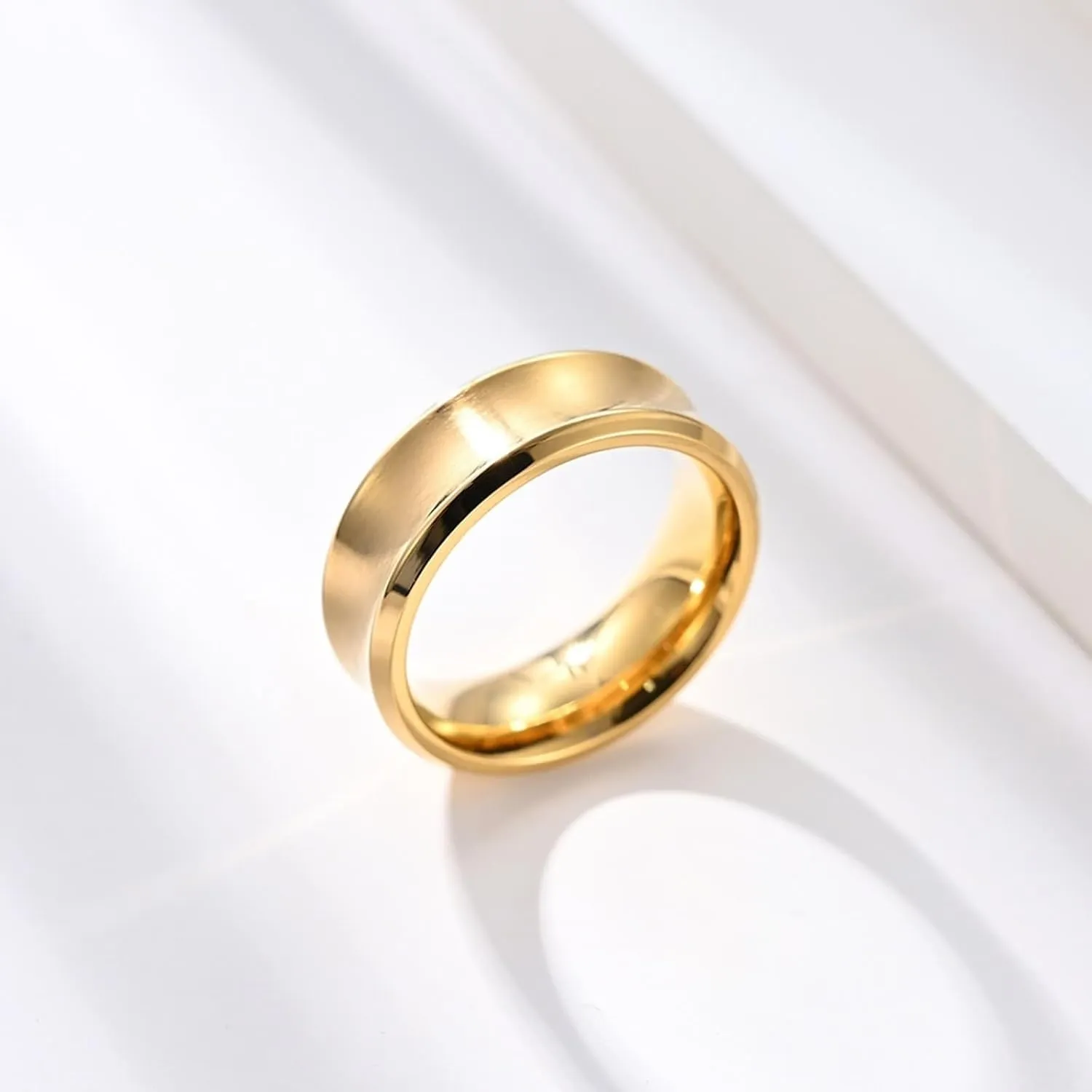 Husband and Wife Wedding Ring Set, Stainless Steel Rings Engagement 2PCS Titanium Gold Brushed Ring 8mm Size Women 7 Men 7 for Couple Fathers Day