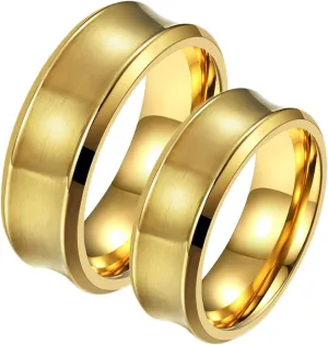 Husband and Wife Wedding Ring Set, Stainless Steel Rings Engagement 2PCS Titanium Gold Brushed Ring 8mm Size Women 7 Men 7 for Couple Fathers Day