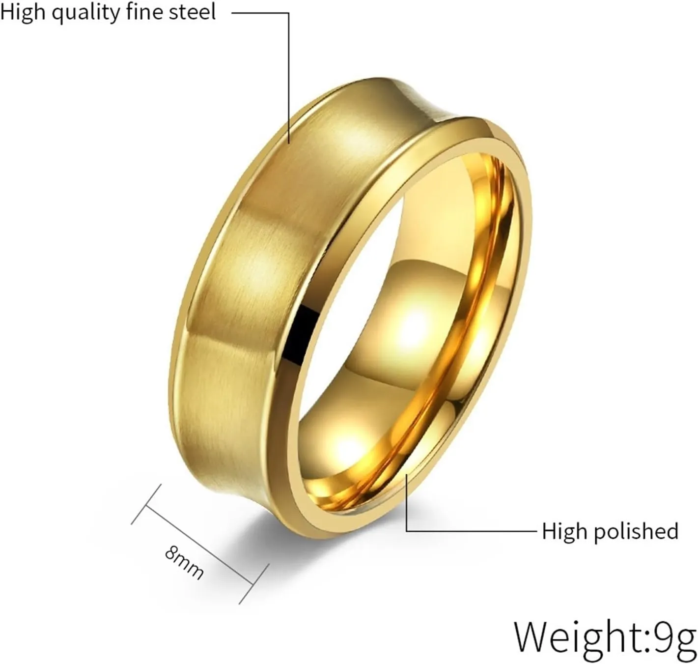 Husband and Wife Wedding Ring Set, Stainless Steel Rings Engagement 2PCS Titanium Gold Brushed Ring 8mm Size Women 7 Men 7 for Couple Fathers Day