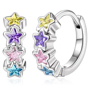 Hypoallergenic Hoop Earrings for Girls Women Handmade Double Love Heart Hoop Earrings Small Huggie Hoop Earrings Cute Cz Star Cubic Zirconia Cartilage Earrings for Sensitive Ears