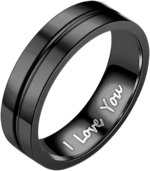 I Love You Stainless Steel Wedding Bands for Women Anniversary Statement Promise Ring Minimalist Jewelry Gifts