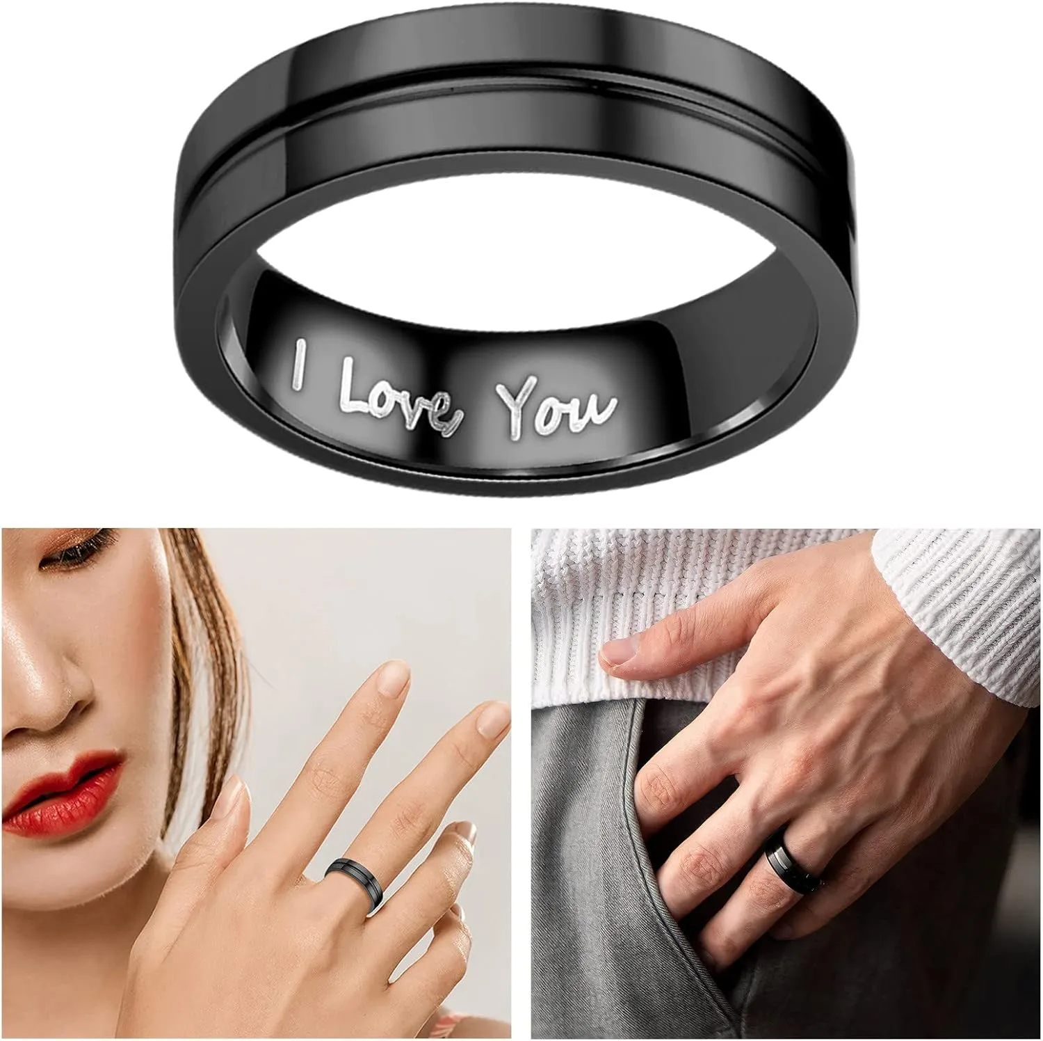 I Love You Stainless Steel Wedding Bands for Women Anniversary Statement Promise Ring Minimalist Jewelry Gifts