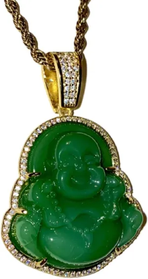 Iced Laughing Buddha Green Jade Pendant Necklace Rope Chain Genuine Certified Grade A Jadeite Jade Hand Crafted, Jade Necklace, 14k Gold Filled Laughing Jade Buddha Necklace, Jade Medallion, Fast Prime Shipping
