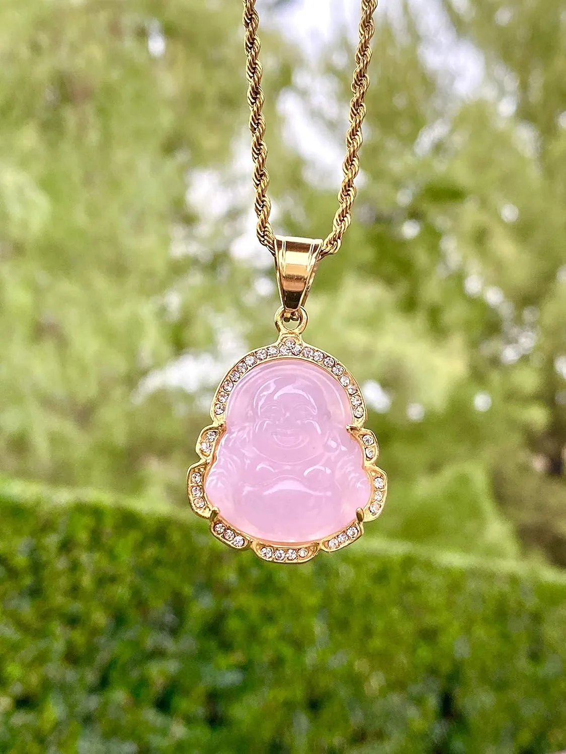 Iced Laughing Buddha Purple Jade Pendant Necklace Rope Chain Genuine Certified Grade A Jadeite Jade Hand Crafted, Jade Necklace, 14k Gold Filled Laughing Jade Buddha Necklace, Silver Jade Medallion, Fast Prime Shipping