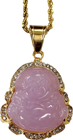 Iced Laughing Buddha Purple Jade Pendant Necklace Rope Chain Genuine Certified Grade A Jadeite Jade Hand Crafted, Jade Necklace, 14k Gold Filled Laughing Jade Buddha Necklace, Silver Jade Medallion, Fast Prime Shipping