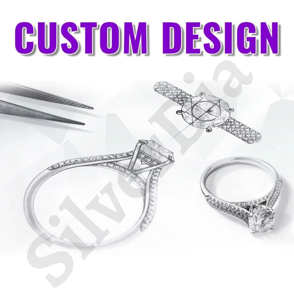 ilverDia 2 Ct Round Cut Diamond Bridal Wedding Band Engagement Ring Set 14K White Gold Plated 925 Sterling Silver Handmade Stacking Matching Customized Anniversary Band Set Proposal Gift For Her
