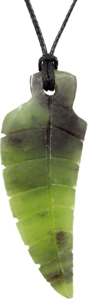 Ina & Co 100% New Zealand Jade Necklace for Men and Women, Hand Carved Maori Necklace Jade Pendant for Men With Black Adjustable Cord, New Zealand Pounamu Green Stone Necklace Fern 2in (50mm)