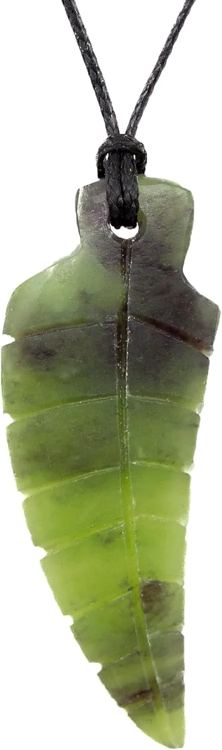 Ina & Co 100% New Zealand Jade Necklace for Men and Women, Hand Carved Maori Necklace Jade Pendant for Men With Black Adjustable Cord, New Zealand Pounamu Green Stone Necklace Fern 2in (50mm)