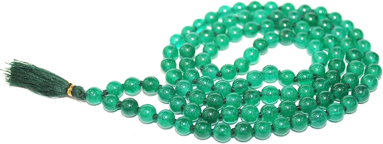 IndianStore4All 6mm 108 1 Green Jade Stone Beads Tibetan Buddhist Prayer Mala Necklace