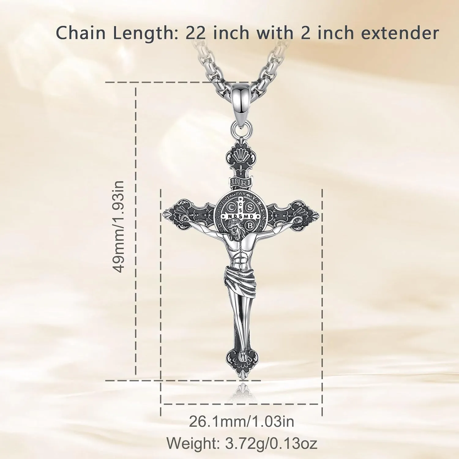 INFUSEU 925 Sterling Silver Jesus Cross Necklaces Crucifix Orthodox Cross Caravaca for Women Men Religious Protection Gifts