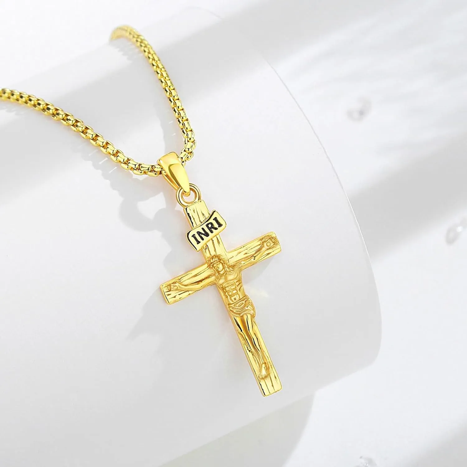 INFUSEU 925 Sterling Silver Jesus Cross Necklaces Crucifix Orthodox Cross Caravaca for Women Men Religious Protection Gifts