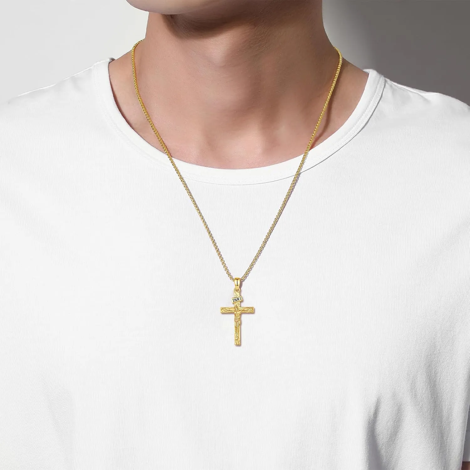 INFUSEU 925 Sterling Silver Jesus Cross Necklaces Crucifix Orthodox Cross Caravaca for Women Men Religious Protection Gifts