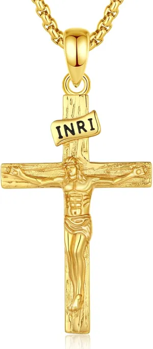 INFUSEU 925 Sterling Silver Jesus Cross Necklaces Crucifix Orthodox Cross Caravaca for Women Men Religious Protection Gifts
