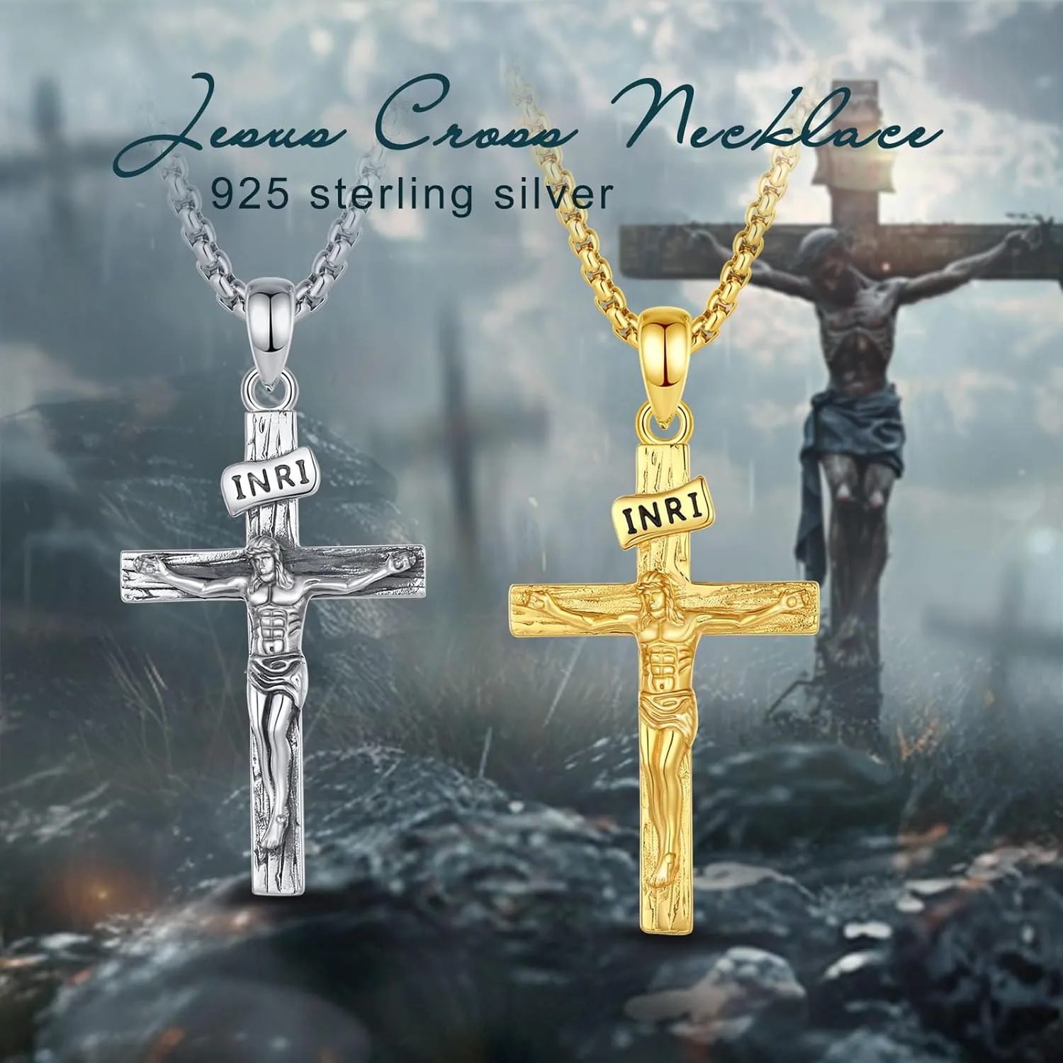 INFUSEU 925 Sterling Silver Jesus Cross Necklaces Crucifix Orthodox Cross Caravaca for Women Men Religious Protection Gifts