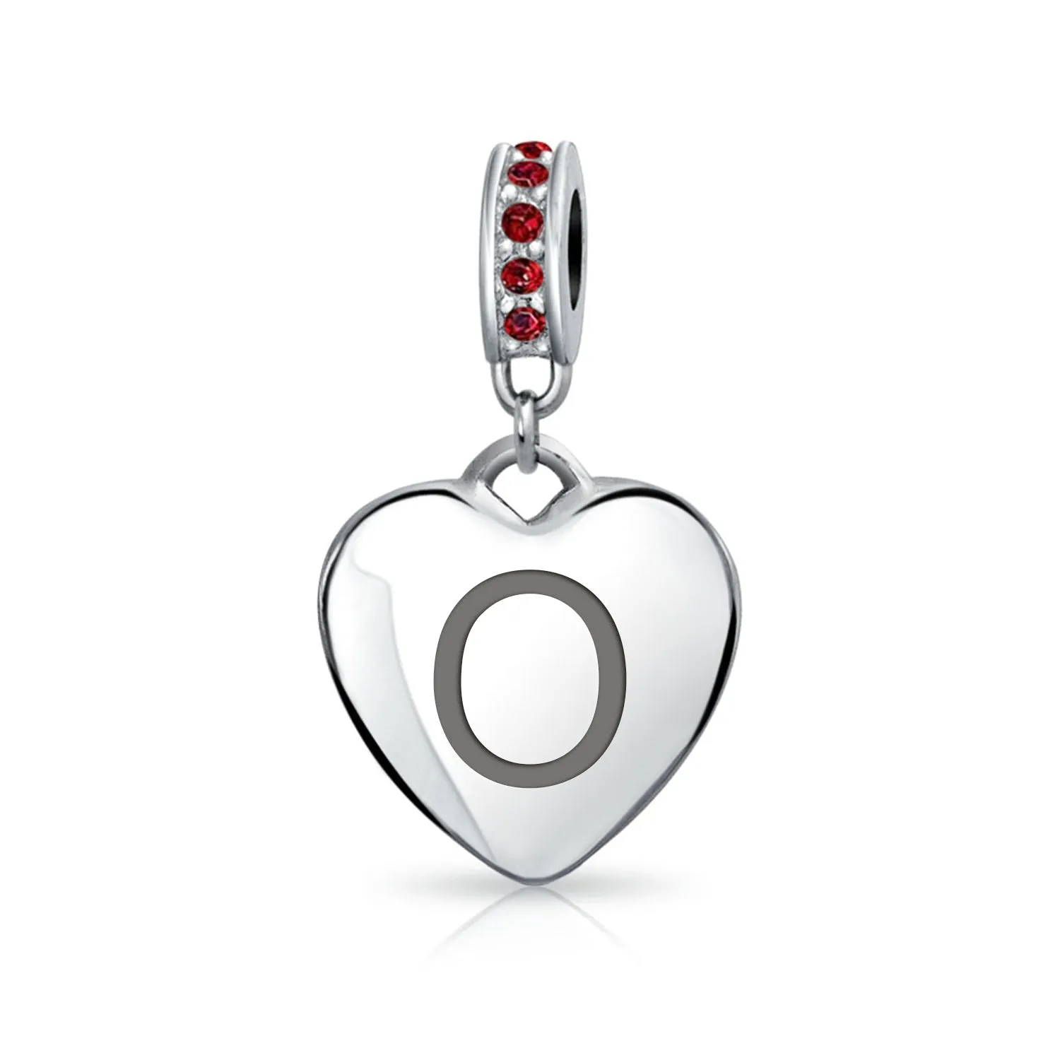 Initial Alphabet Bead Charm Dark Red Heart with Crystal Accent for Bracelets
