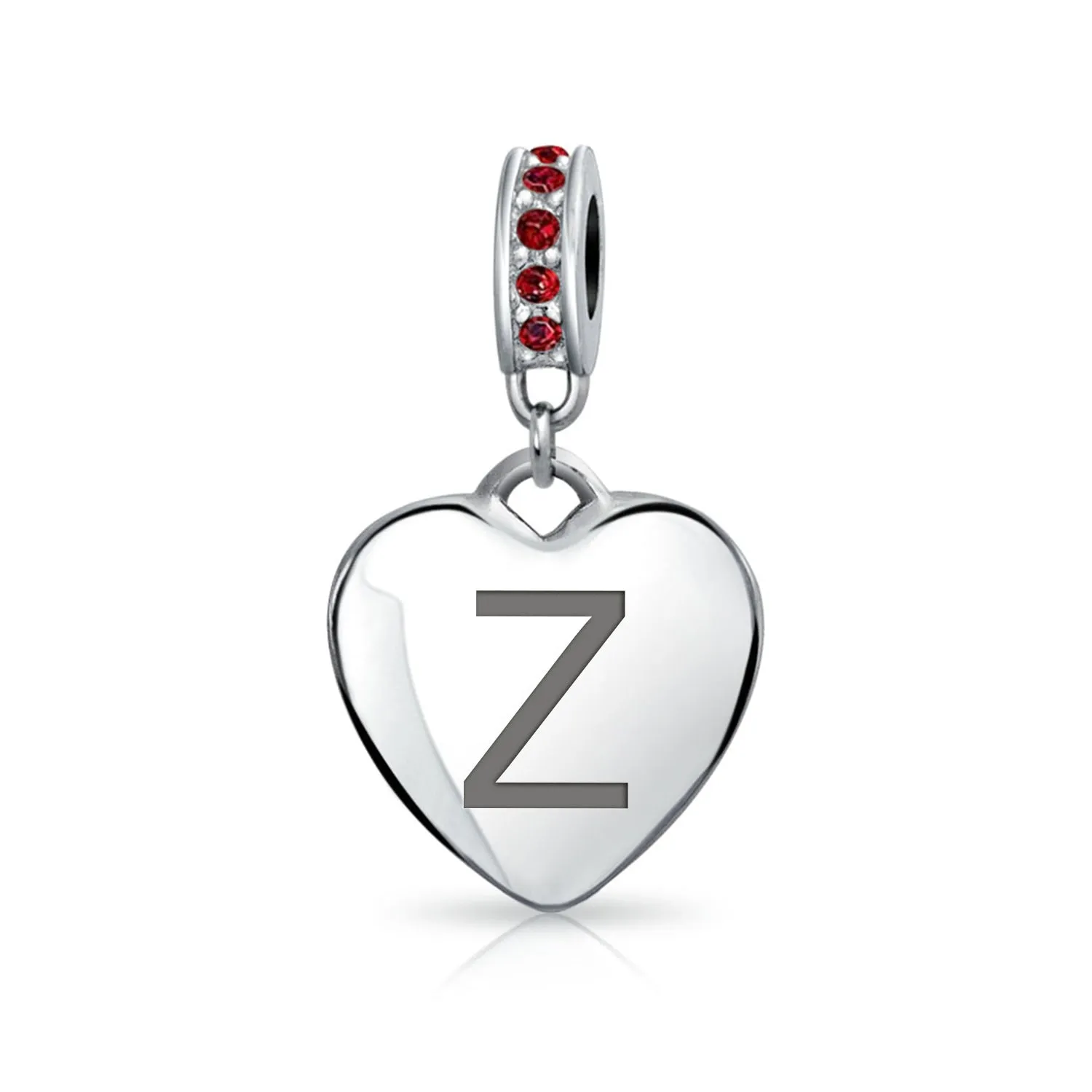 Initial Alphabet Bead Charm Dark Red Heart with Crystal Accent for Bracelets