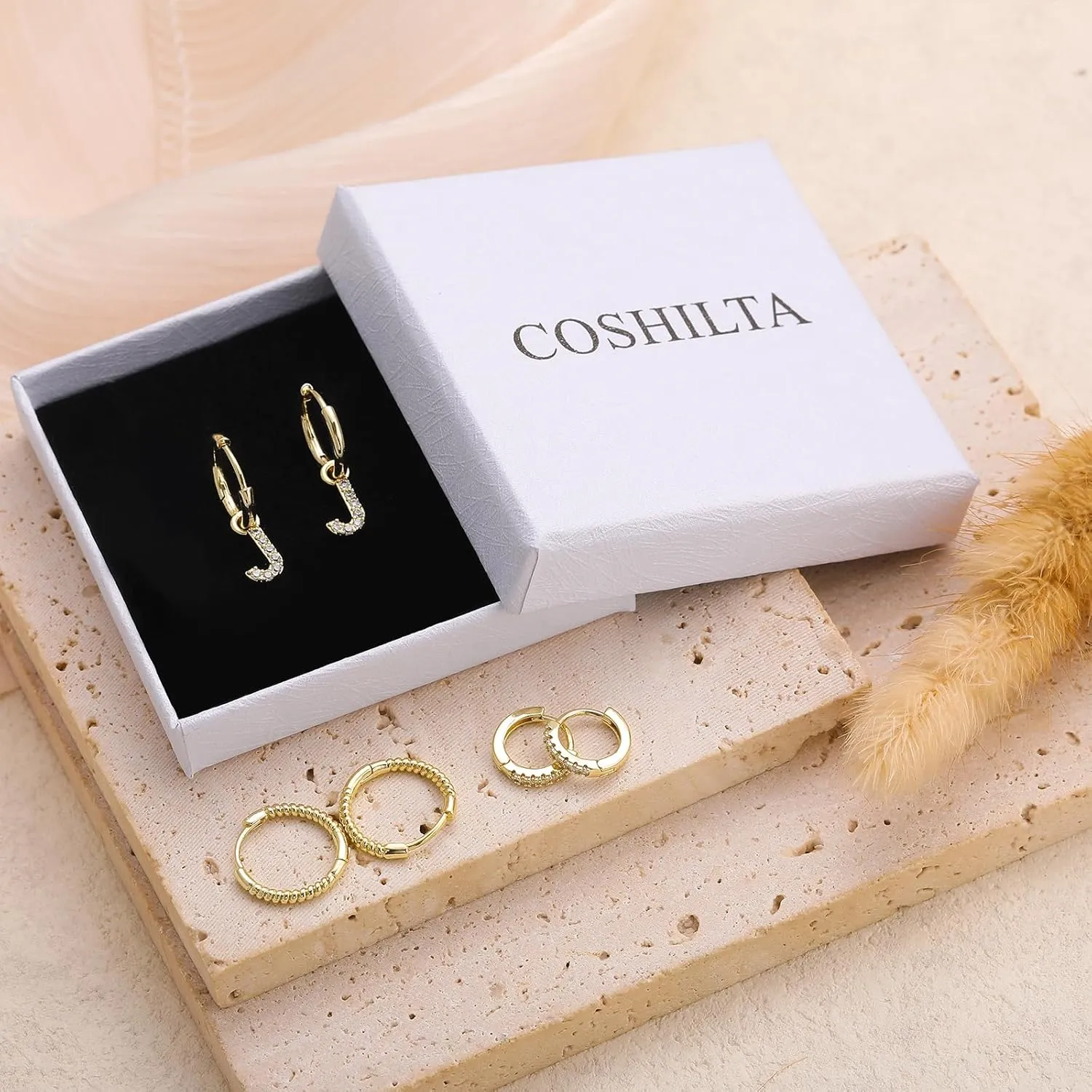 Initial Small Gold Huggie Hoops Earrings Set for Women, Trendy 14k Gold Plated Stack Hoop Earrings Sets Hypoallergenic Detachable Open Hoops Jewelry Gifts