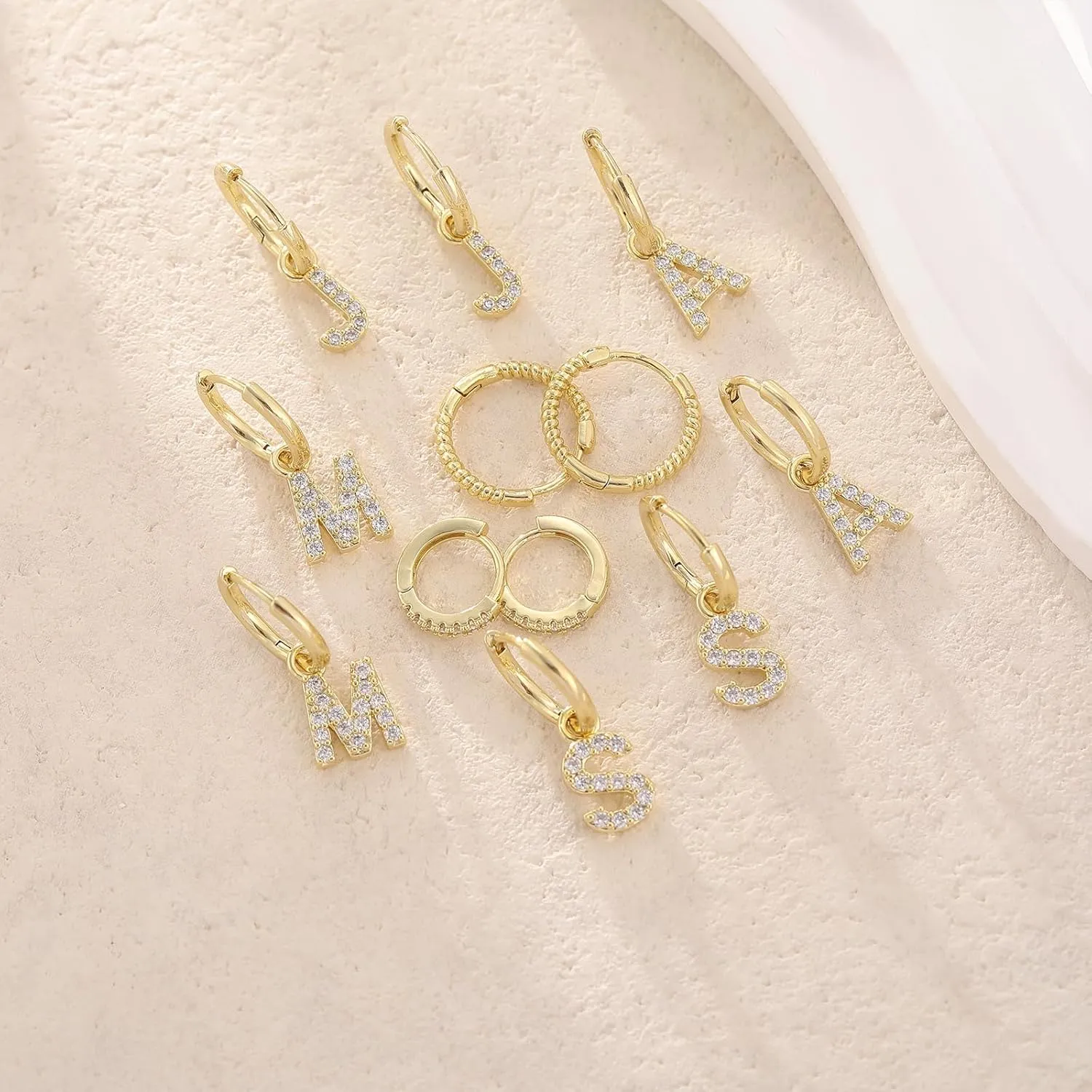 Initial Small Gold Huggie Hoops Earrings Set for Women, Trendy 14k Gold Plated Stack Hoop Earrings Sets Hypoallergenic Detachable Open Hoops Jewelry Gifts