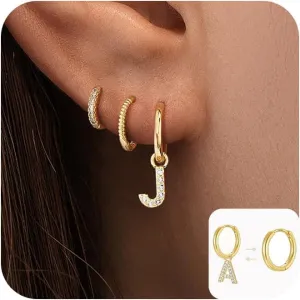 Initial Small Gold Huggie Hoops Earrings Set for Women, Trendy 14k Gold Plated Stack Hoop Earrings Sets Hypoallergenic Detachable Open Hoops Jewelry Gifts