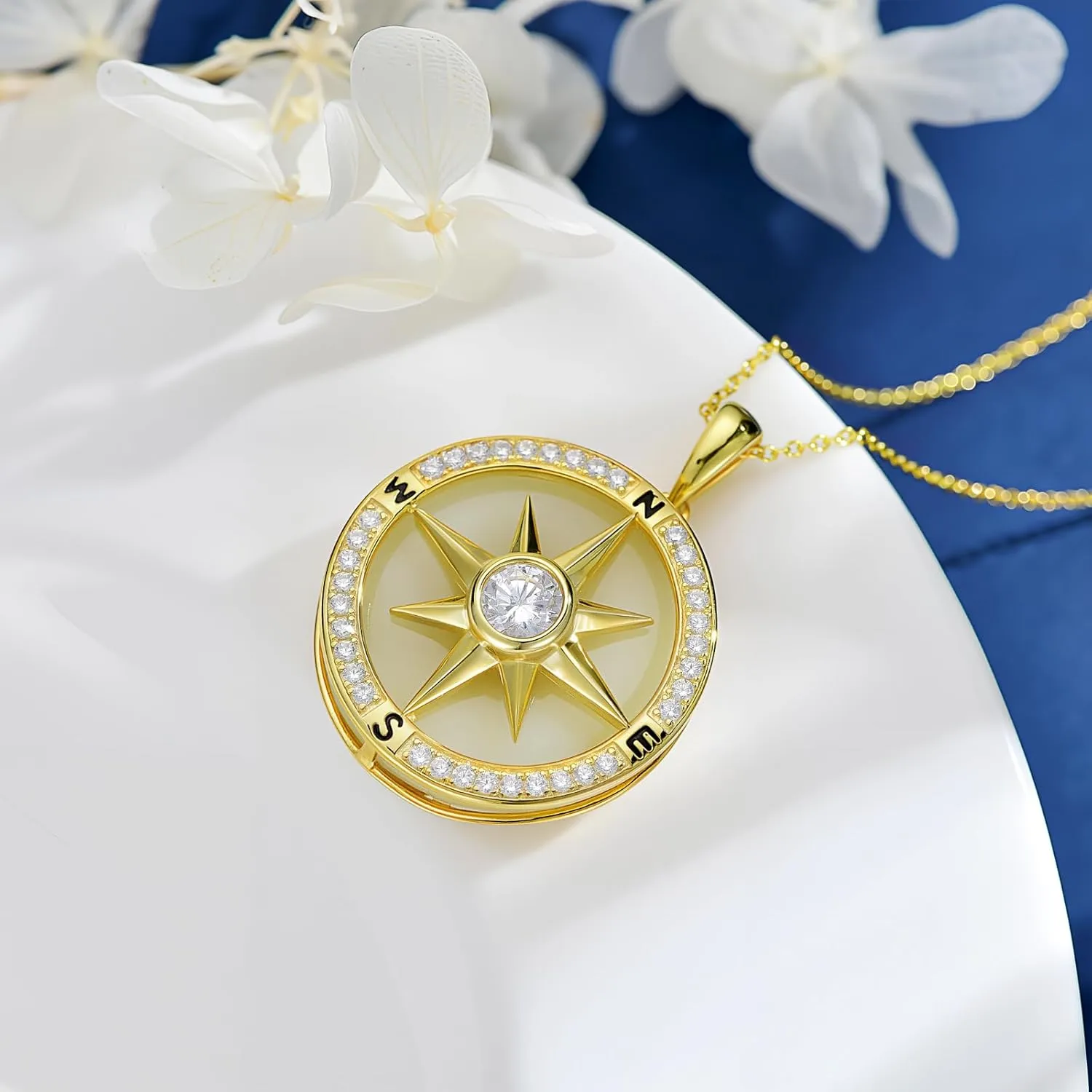Jade Compass Necklace 14k Gold Plated Sterling Silver Compass Inspirational Jewelry Mothers Day Graduation Birthday Gifts for Women