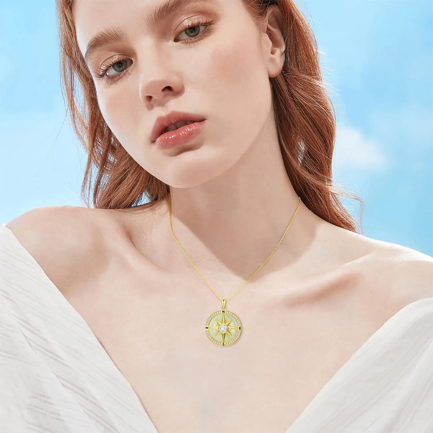 Jade Compass Necklace 14k Gold Plated Sterling Silver Compass Inspirational Jewelry Mothers Day Graduation Birthday Gifts for Women