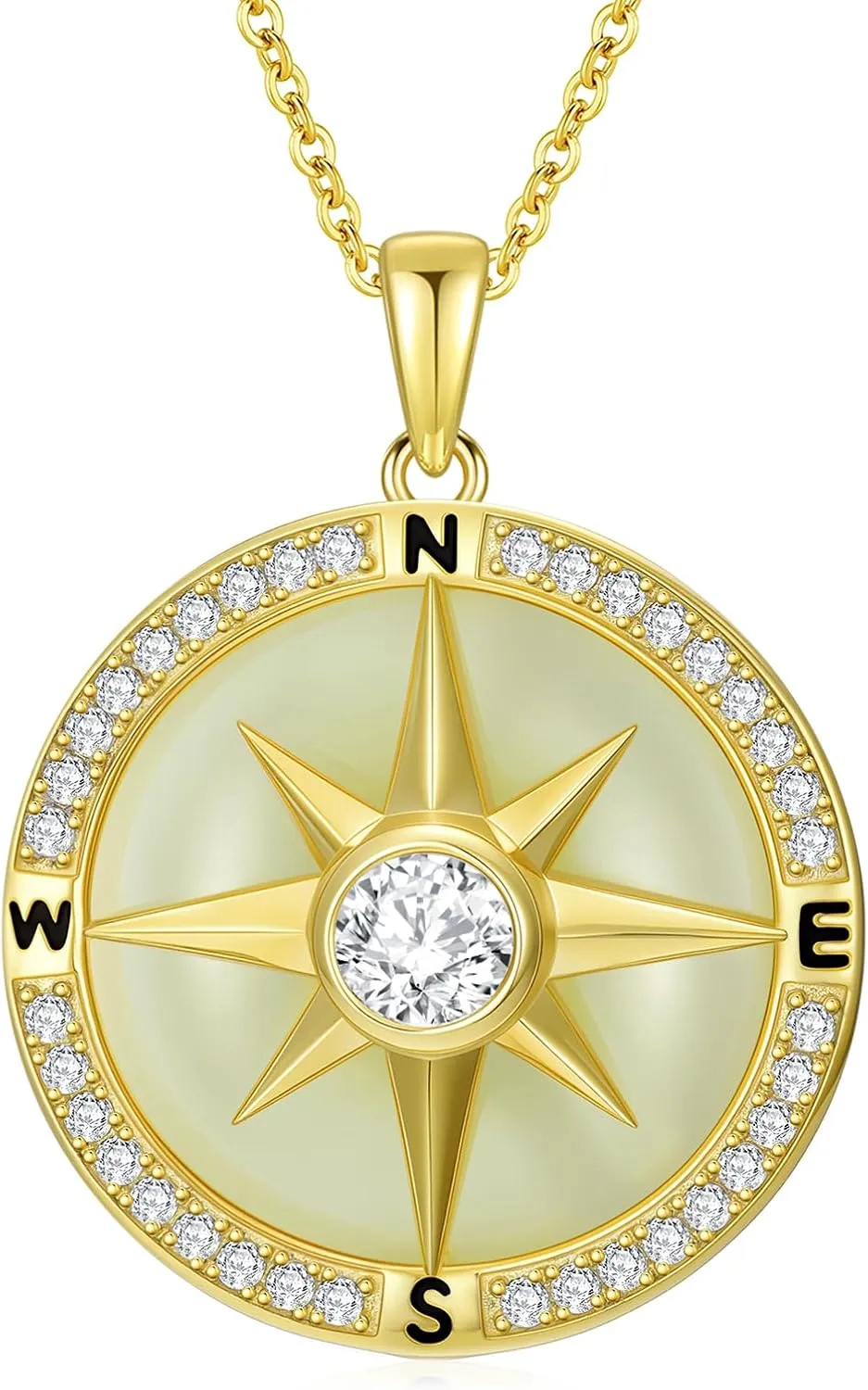 Jade Compass Necklace 14k Gold Plated Sterling Silver Compass Inspirational Jewelry Mothers Day Graduation Birthday Gifts for Women