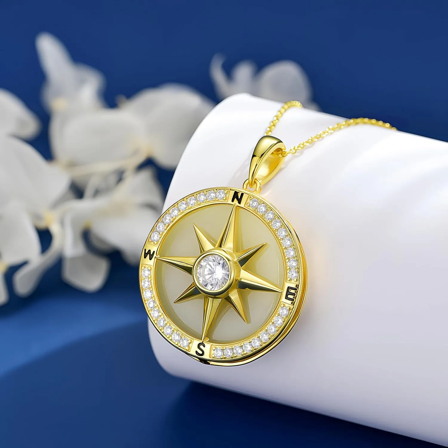 Jade Compass Necklace 14k Gold Plated Sterling Silver Compass Inspirational Jewelry Mothers Day Graduation Birthday Gifts for Women