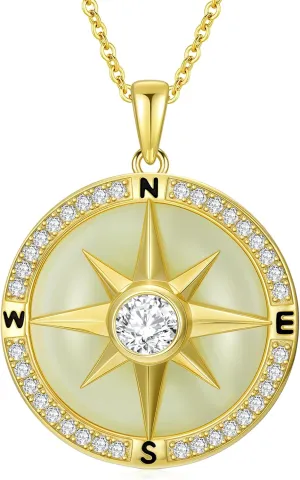 Jade Compass Necklace 14k Gold Plated Sterling Silver Compass Inspirational Jewelry Mothers Day Graduation Birthday Gifts for Women