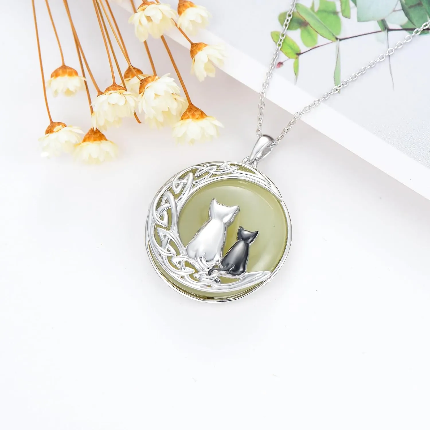 Jade Necklace for Women Sterling Silver Round Cat/Hummingbird/Dragonfly/Butterfly/Bee Natural Jade Jewelry Birthday Mothers Day Christmas Gifts Women Mom Her