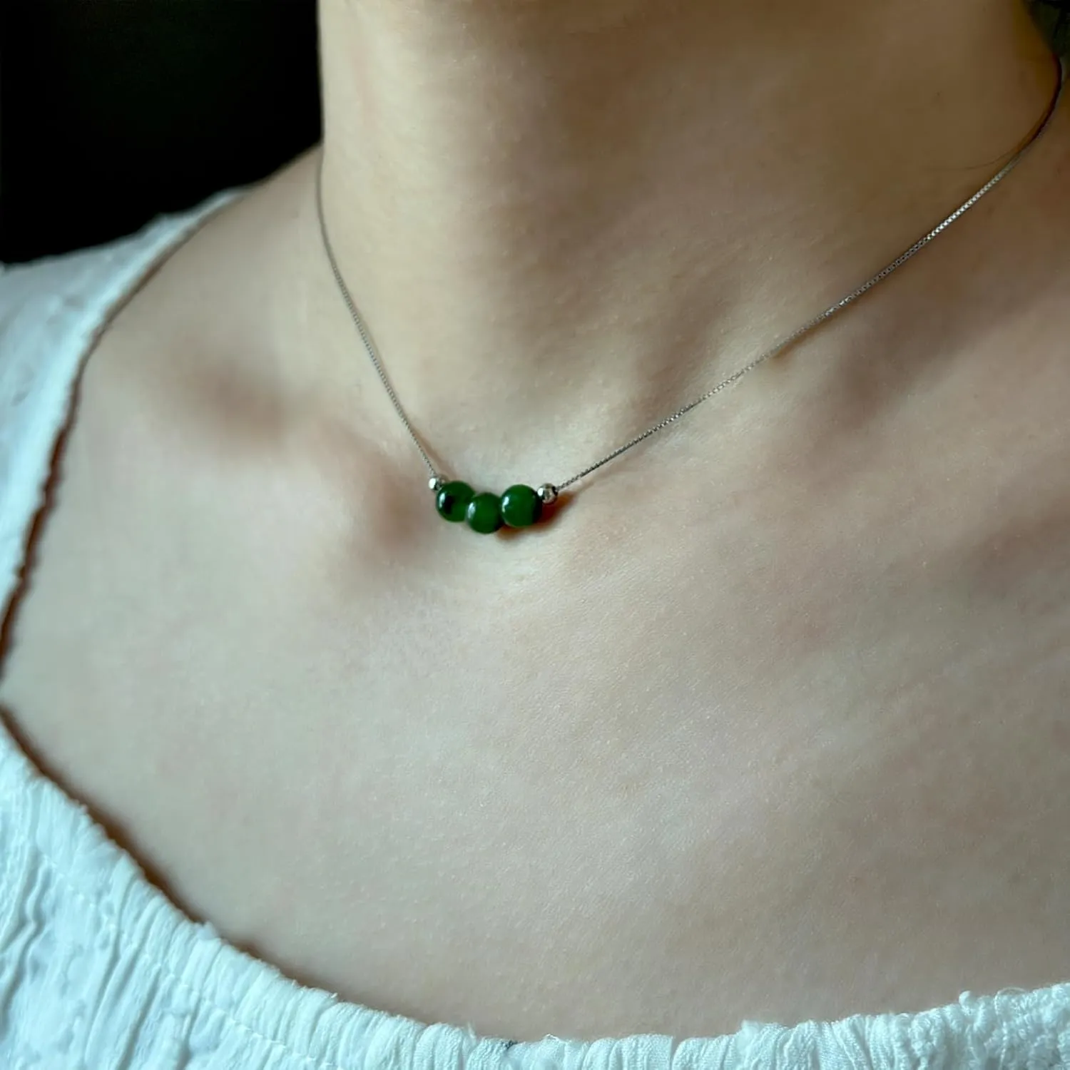Jade Necklace Stocking Stuffers for Women Dainty 925 Sterling Silver Choker Green Necklaces Handmade Crystal Beads Necklaces Jewelry as Gifts for Women