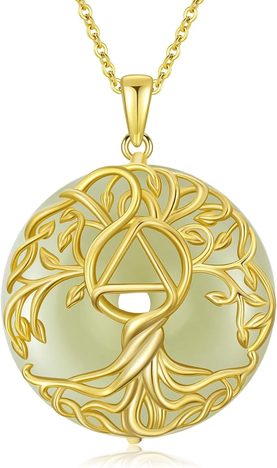 Jade Tree of Life Necklace 14k Gold Plated Sterling Silver Celtic Family Tree Jewelry Birthday Mothers Day Christmas Gifts for Women Mom Her