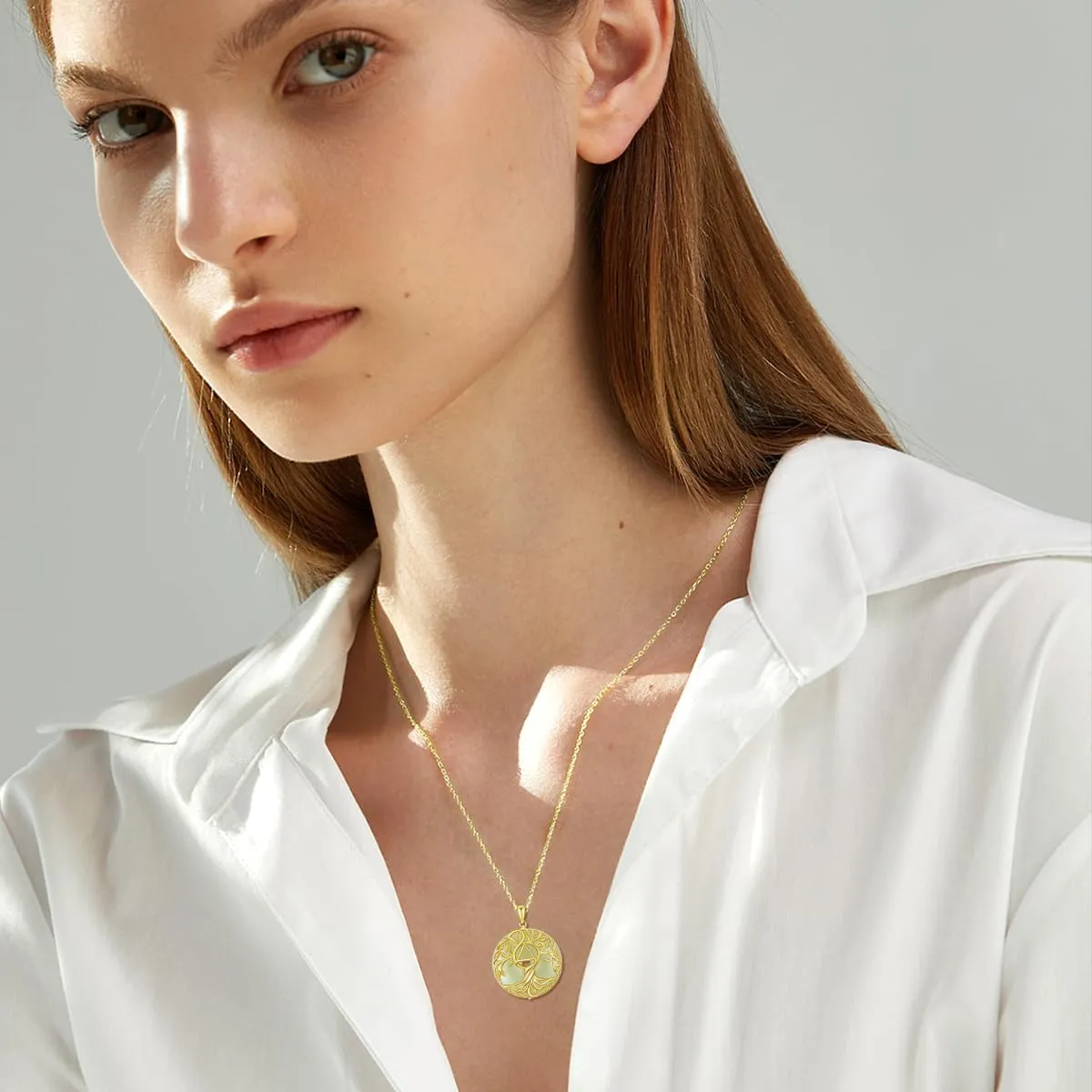 Jade Tree of Life Necklace 14k Gold Plated Sterling Silver Celtic Family Tree Jewelry Birthday Mothers Day Christmas Gifts for Women Mom Her